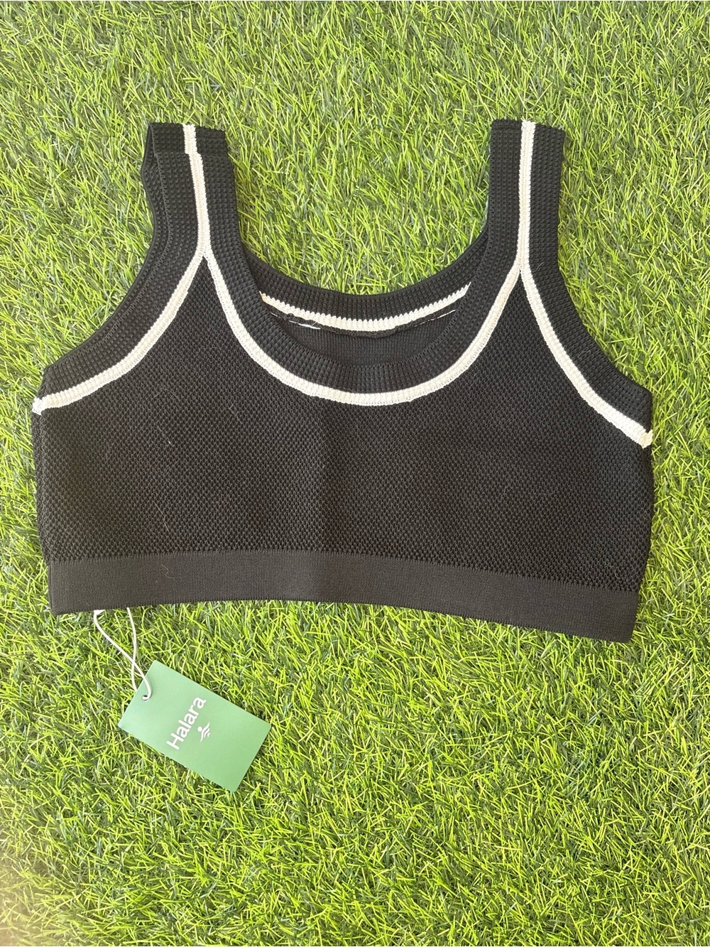 HALARA Black Seamless Sports Bra with White Trim
